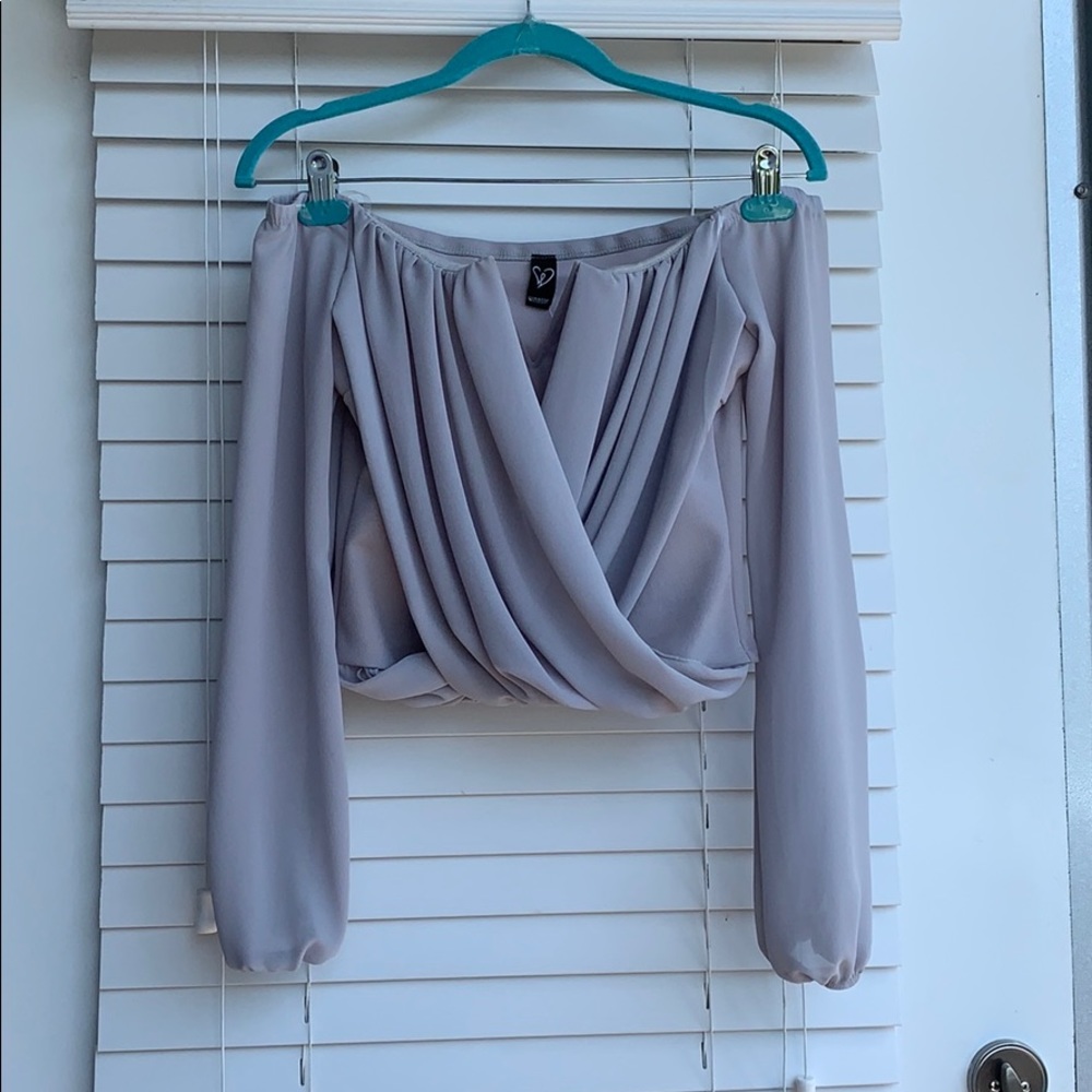 Off the shoulder sheer long sleeve top